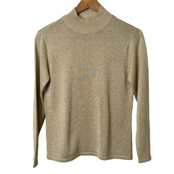 Talbots Metallic Gold Size Small Petite Mock Neck Knit Top Shirt - Picture 1 of 7